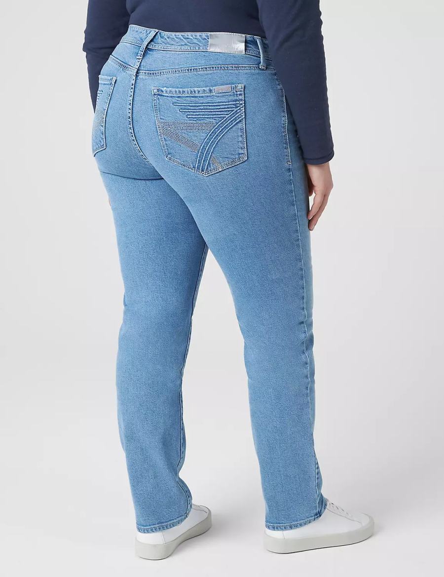 Women Lane Bryant Seven7 Straight With Back Pocket Embroidery Jeans Light Blue | PJK4428PA