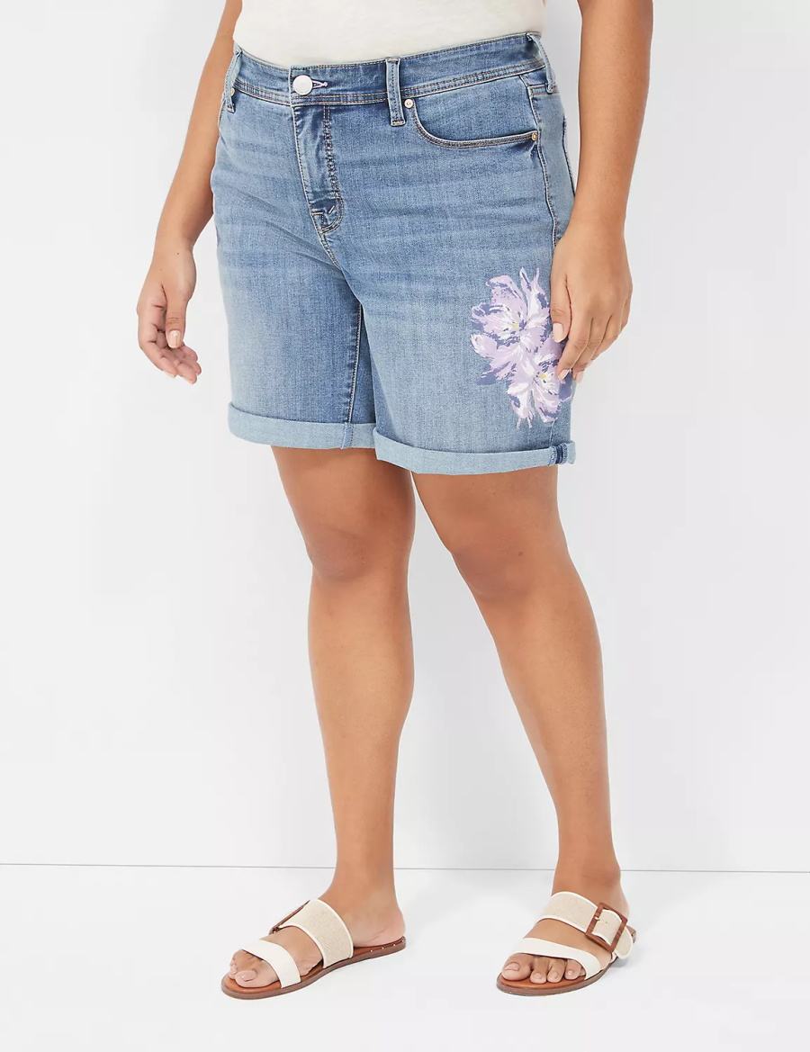 Women Lane Bryant Seven7 Weekender Jean With Painted Details Shorts Dark Blue | GLZ1292CG