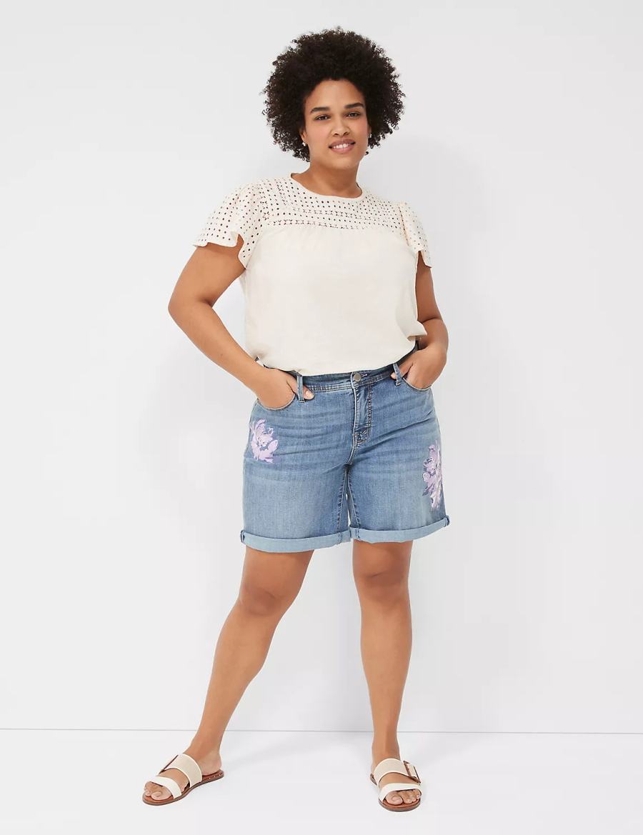 Women Lane Bryant Seven7 Weekender Jean With Painted Details Shorts Dark Blue | GLZ1292CG