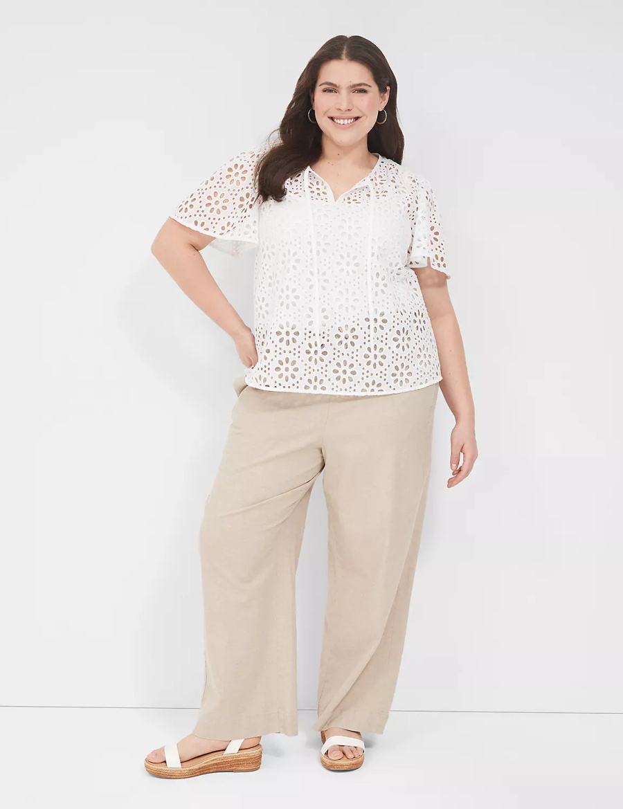 Women Lane Bryant Sheer Flutter-Sleeve Eyelet Top T Shirts White | TAZ5048KN