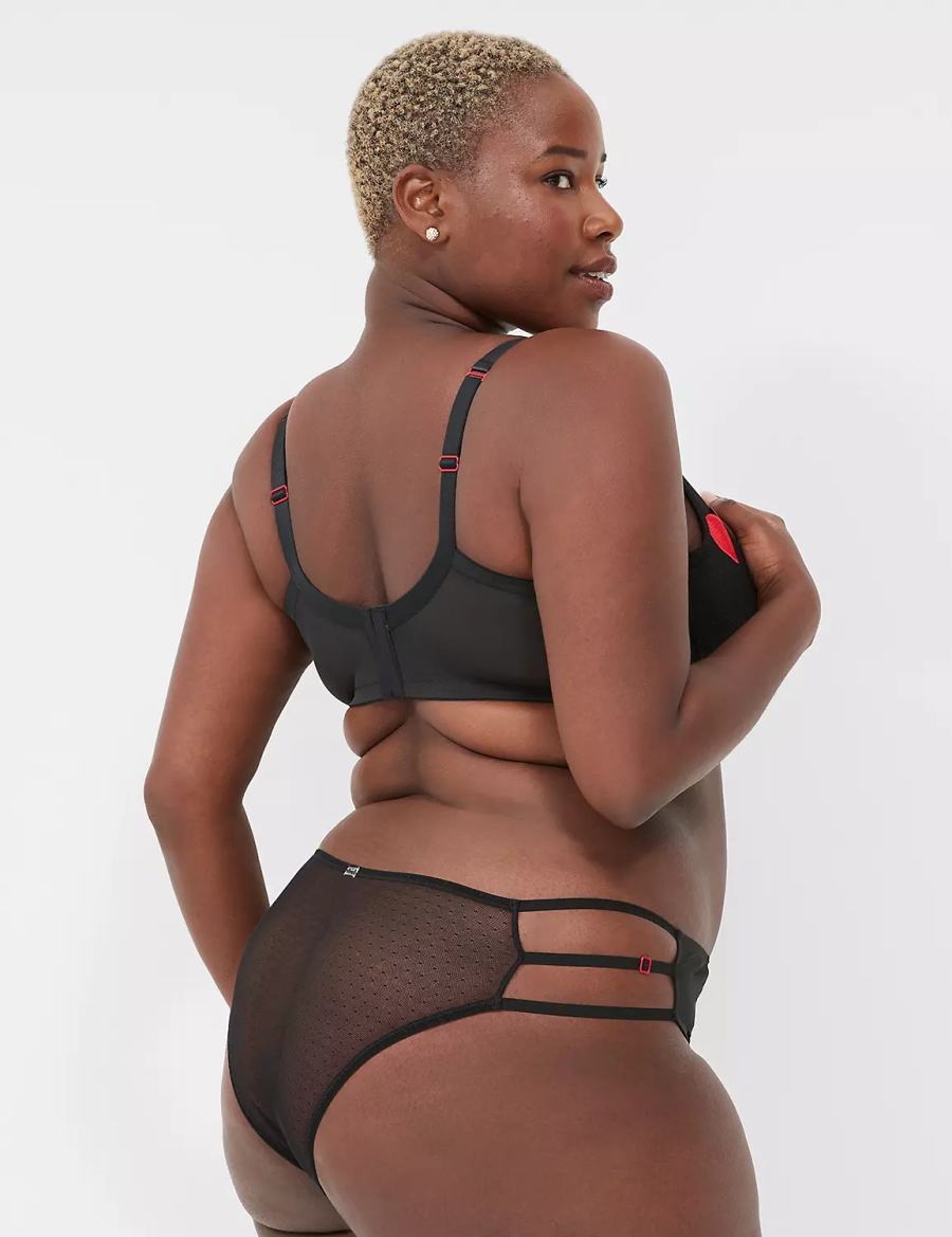 Women Lane Bryant Sheer Heart Tanga Briefs Black | DHC4528YD