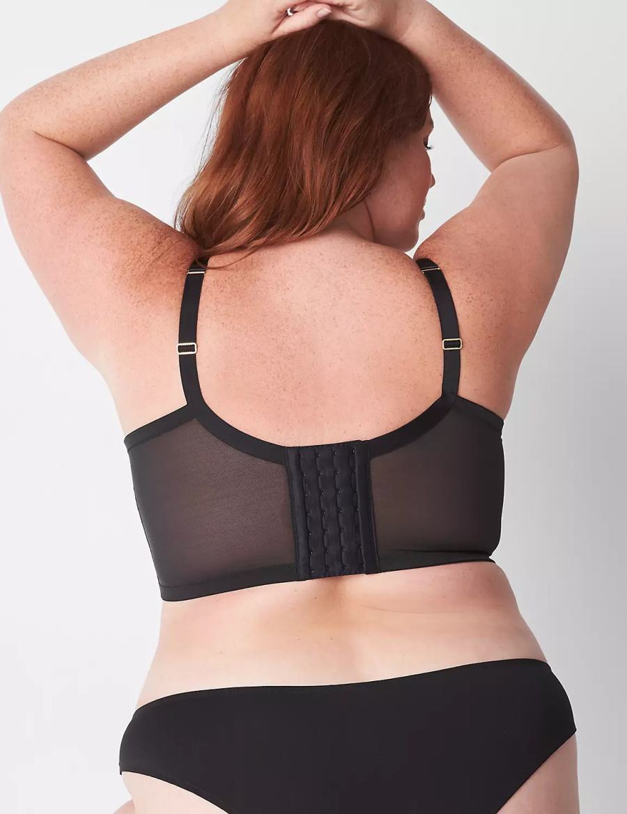 Women Lane Bryant Sheer Lace Unlined Longline Balconette Bra Black | EIN2687OR