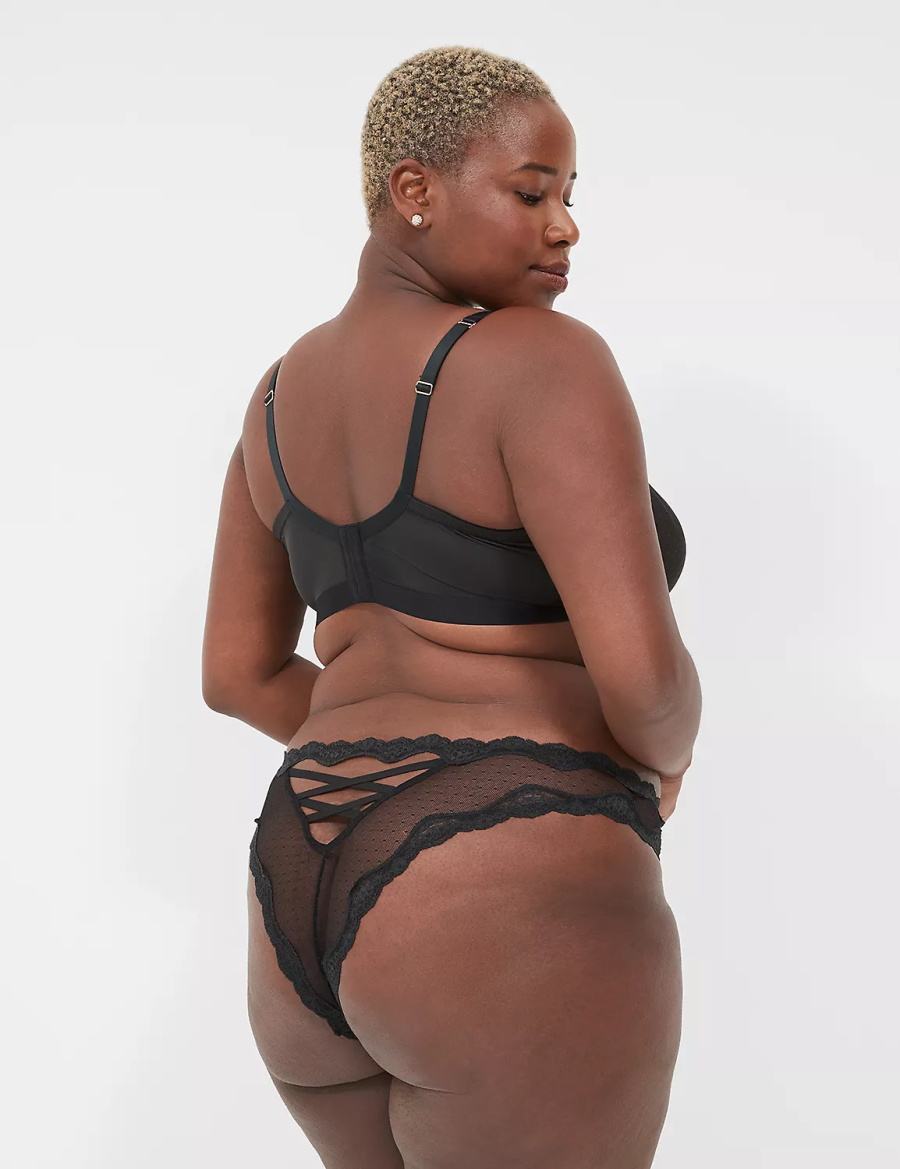 Women Lane Bryant Sheer Mesh Tanga Briefs Black | KGL604QO