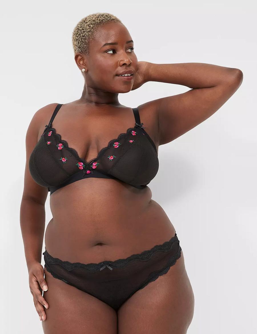 Women Lane Bryant Sheer Mesh Tanga Briefs Black | KGL604QO