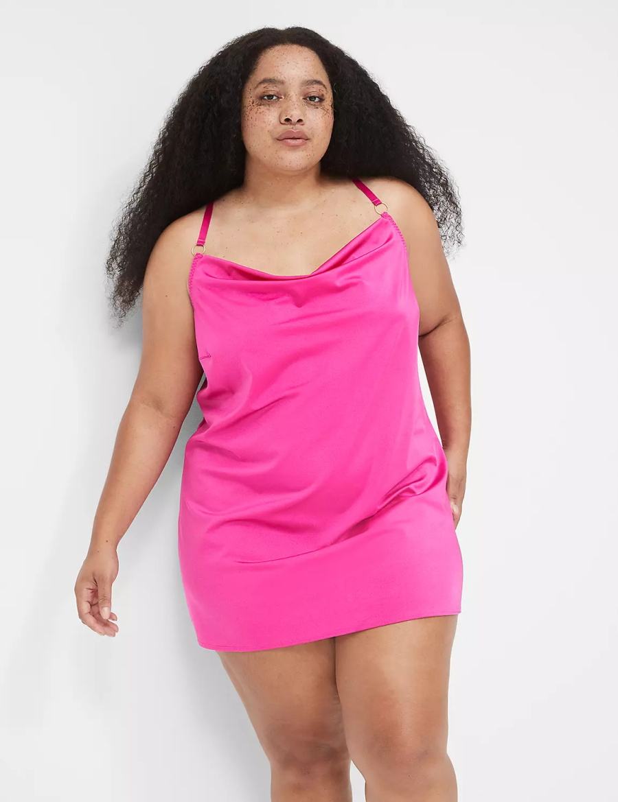 Women Lane Bryant Shimmer Cowlneck Slip Dress Dark Fuchsia | HCG6995RQ