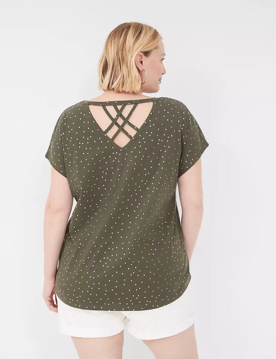 Women Lane Bryant Shimmer Foil Strappy-Back Tee T Shirts Green | NRK798JR