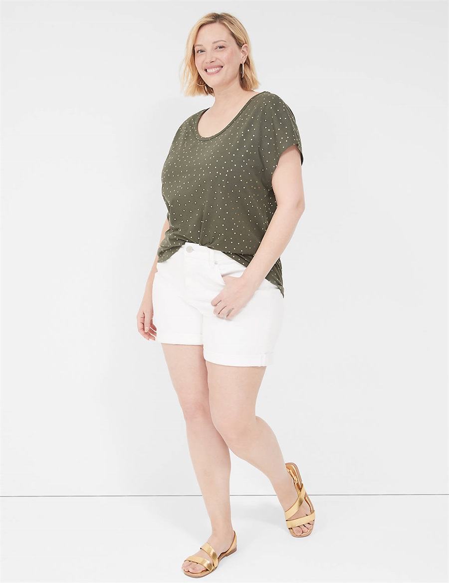 Women Lane Bryant Shimmer Foil Strappy-Back Tee T Shirts Green | NRK798JR