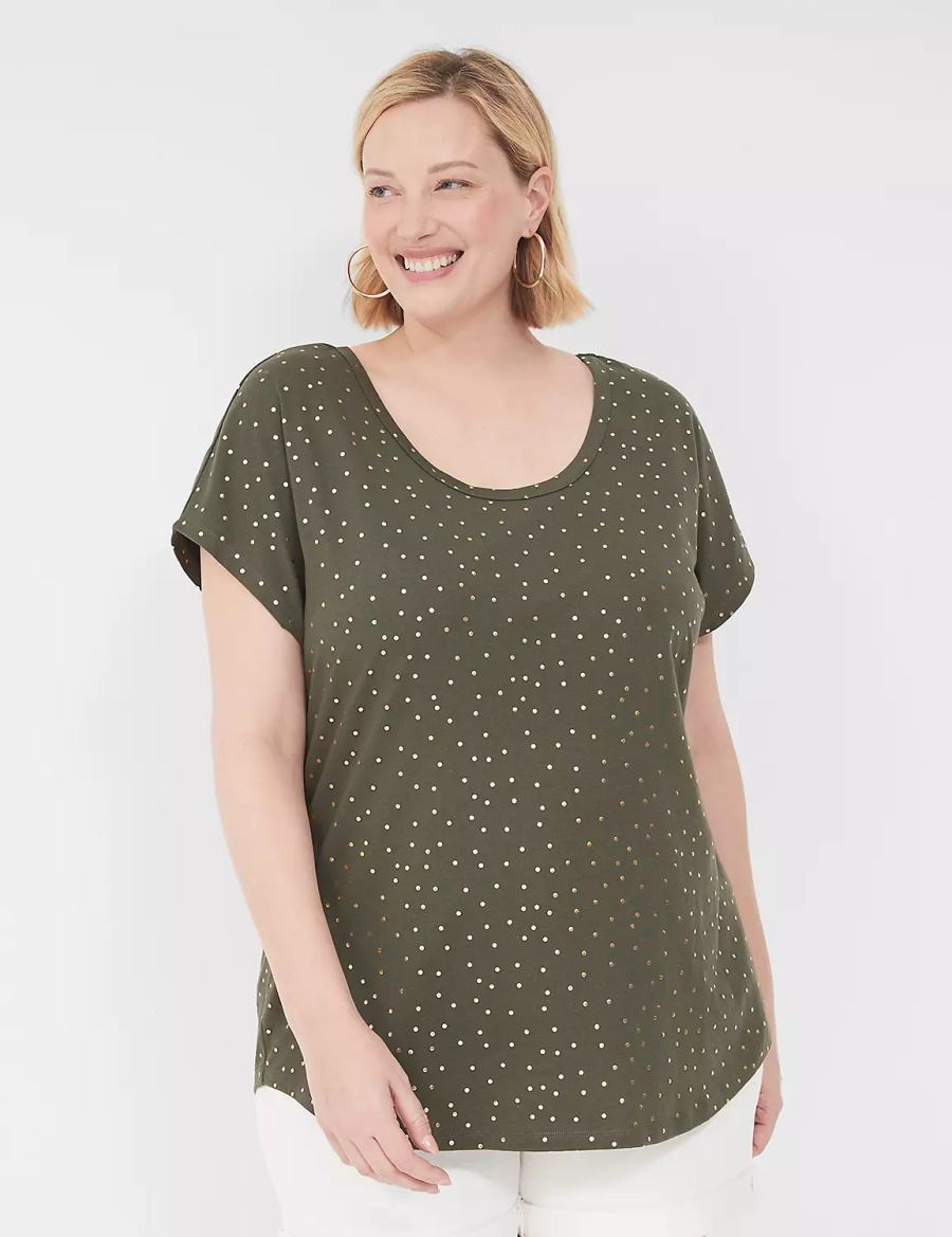 Women Lane Bryant Shimmer Foil Strappy-Back Tee T Shirts Green | NRK798JR