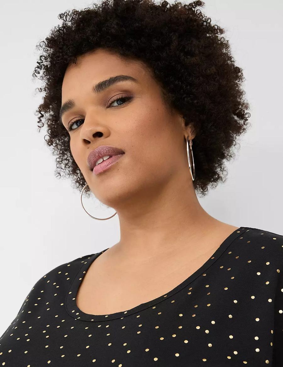 Women Lane Bryant Shimmer Foil Strappy-Back Tee T Shirts Black | FEG6161FC