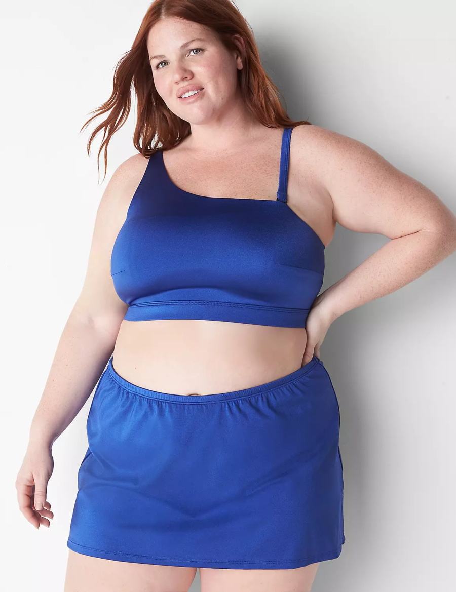 Women Lane Bryant Shimmer Slitted Swim Skirts Blue | HYO440BM