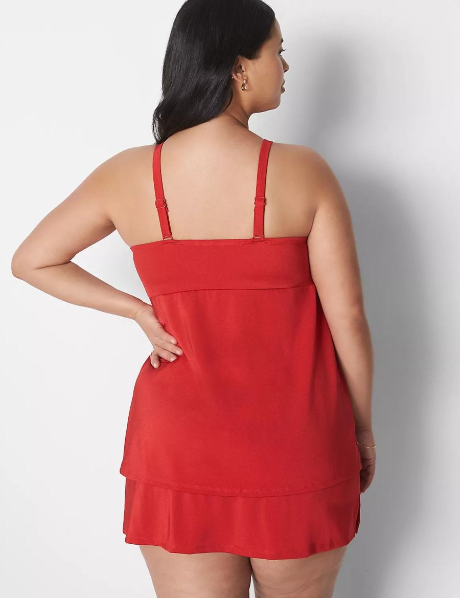 Women Lane Bryant Shimmer Slitted Swim Skirts Red | CQJ2285AS