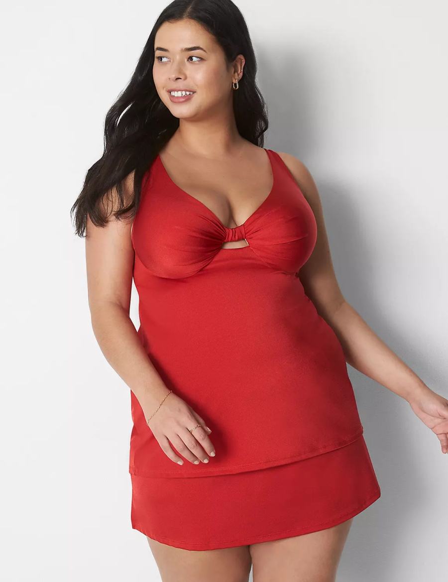 Women Lane Bryant Shimmer Slitted Swim Skirts Red | CQJ2285AS