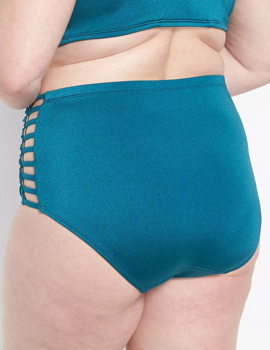 Women Lane Bryant Shimmer Strappy Ruched-Side Swim Briefs Blue | LSH3715XR