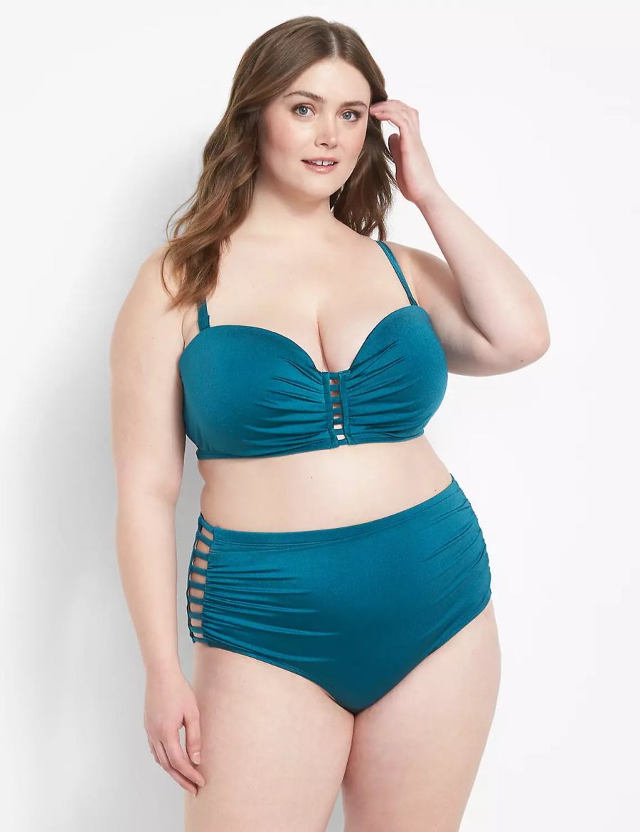 Women Lane Bryant Shimmer Strappy Ruched-Side Swim Briefs Blue | LSH3715XR