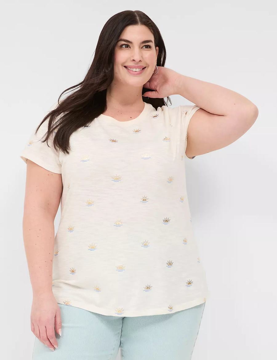 Women Lane Bryant Shimmer Sunshine Graphic Tee T Shirts White | UZP6612KJ