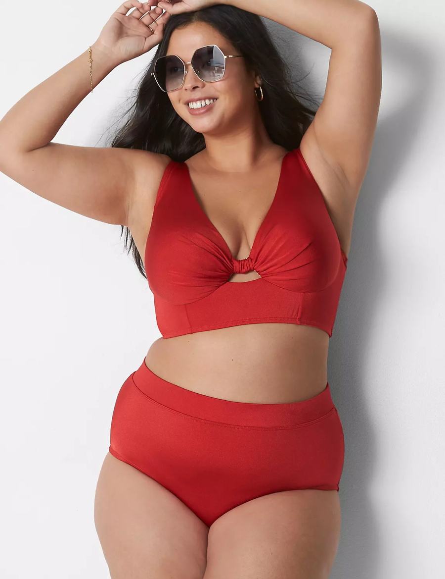 Women Lane Bryant Shimmer Swim Briefs Red | XFF9298AR