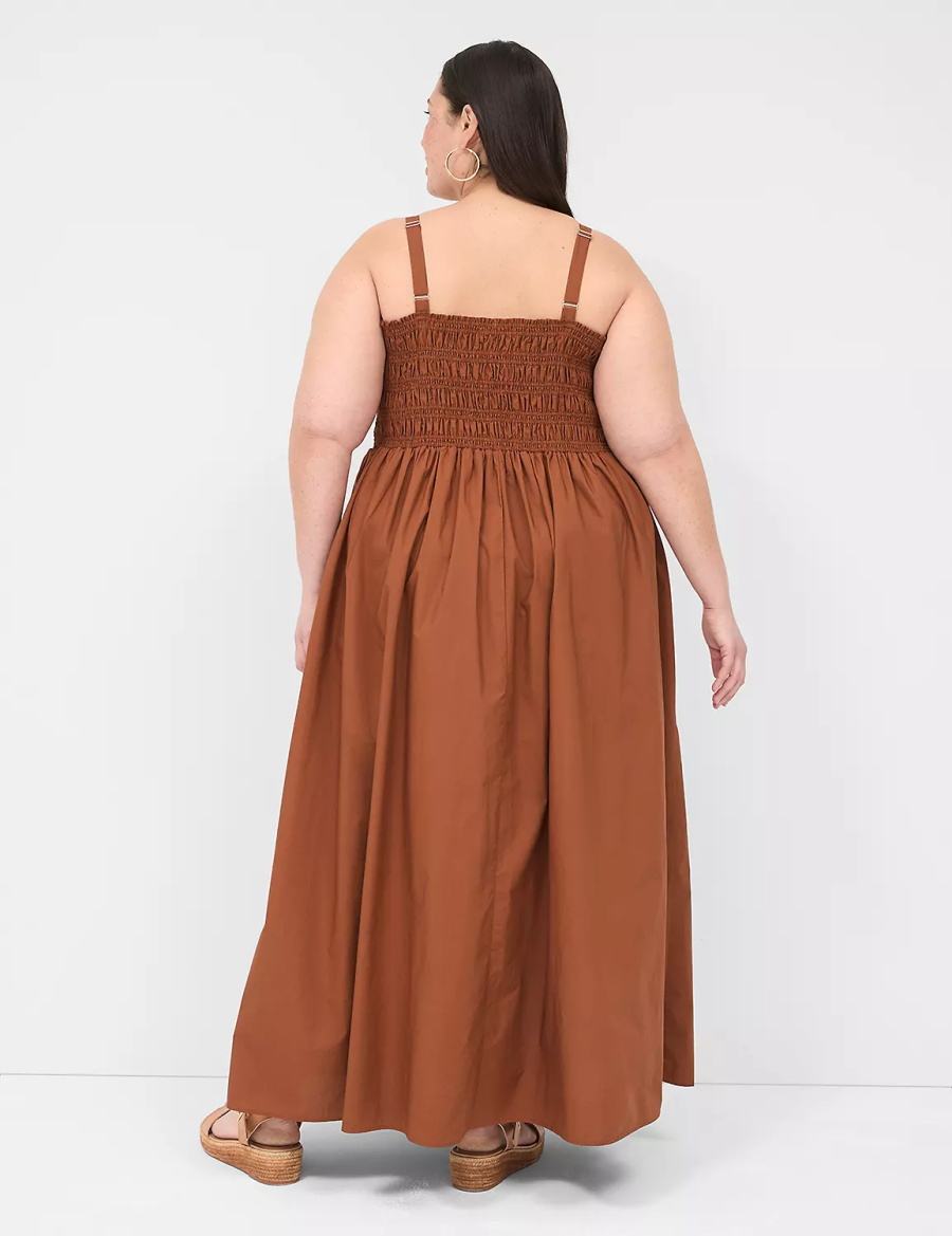 Women Lane Bryant Shirred-Bodice Square-Neck Maxi Dress Brown | JSK3278RM