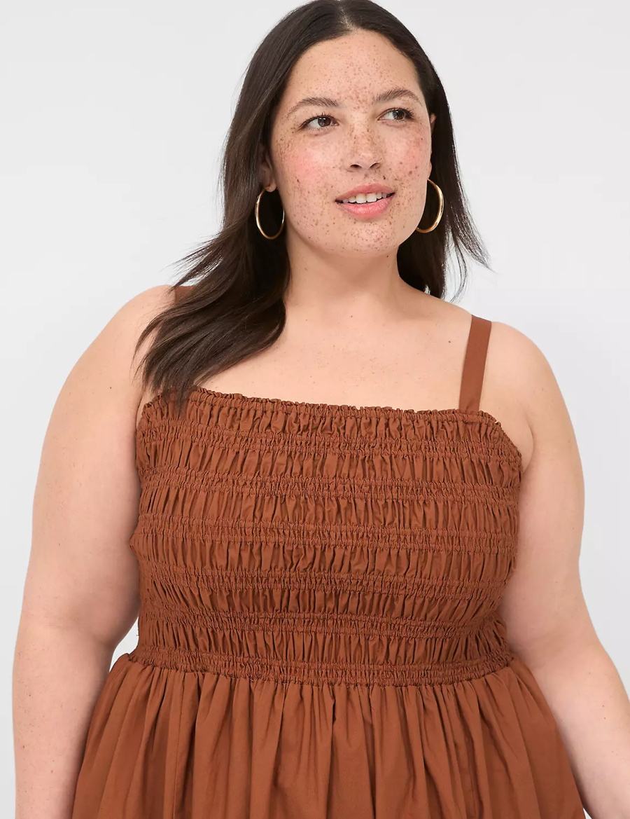 Women Lane Bryant Shirred-Bodice Square-Neck Maxi Dress Brown | JSK3278RM