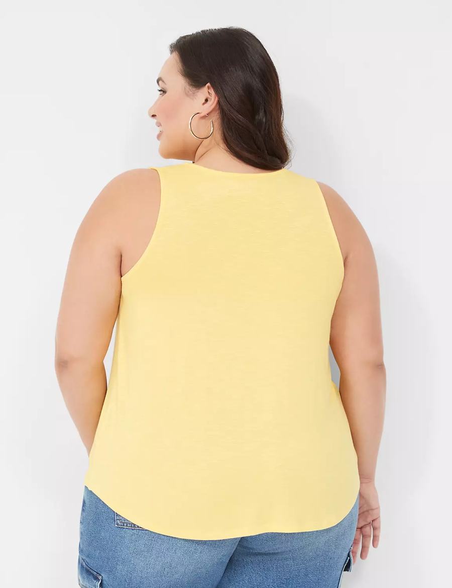 Women Lane Bryant Shirred-Shoulder V-Neck Tank Top Yellow | DRQ2576QB