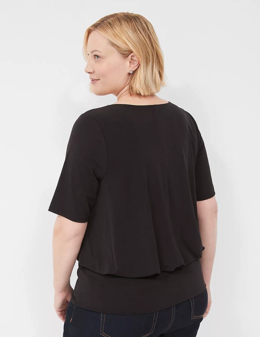 Women Lane Bryant Short-Sleeve Banded-Bottom Top T Shirts Black | ZMX962JB