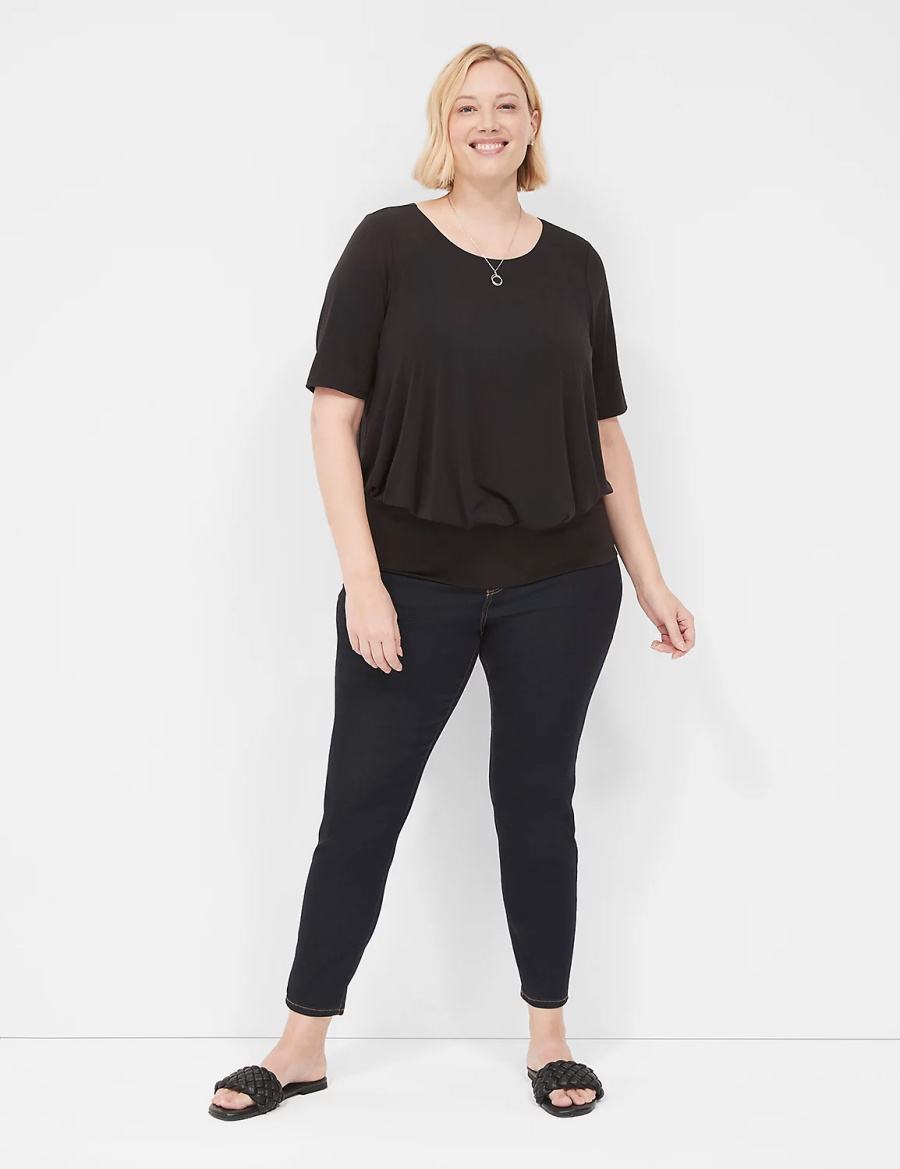 Women Lane Bryant Short-Sleeve Banded-Bottom Top T Shirts Black | ZMX962JB
