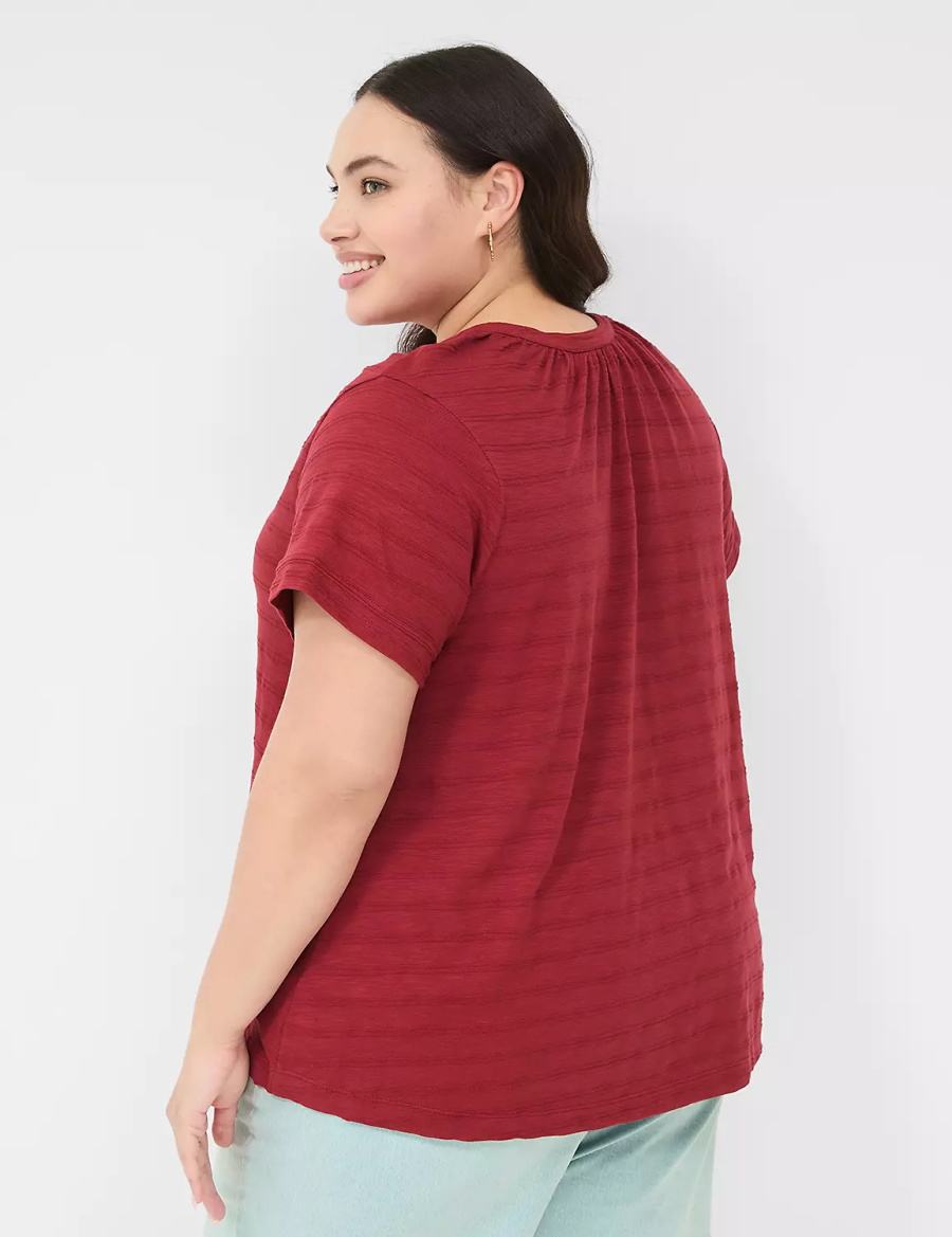 Women Lane Bryant Short-Sleeve Button-Down Top T Shirts Deep Red | CGF591FA