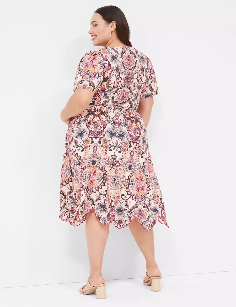 Women Lane Bryant Short-Sleeve Scallop-Hem Midi Dress Multicolor | YKU9590WL