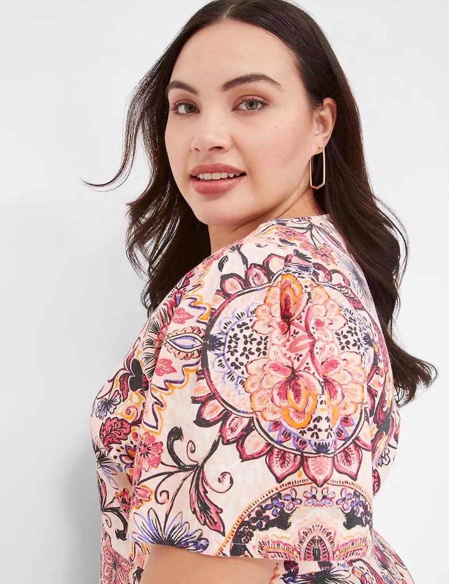 Women Lane Bryant Short-Sleeve Scallop-Hem Midi Dress Multicolor | YKU9590WL