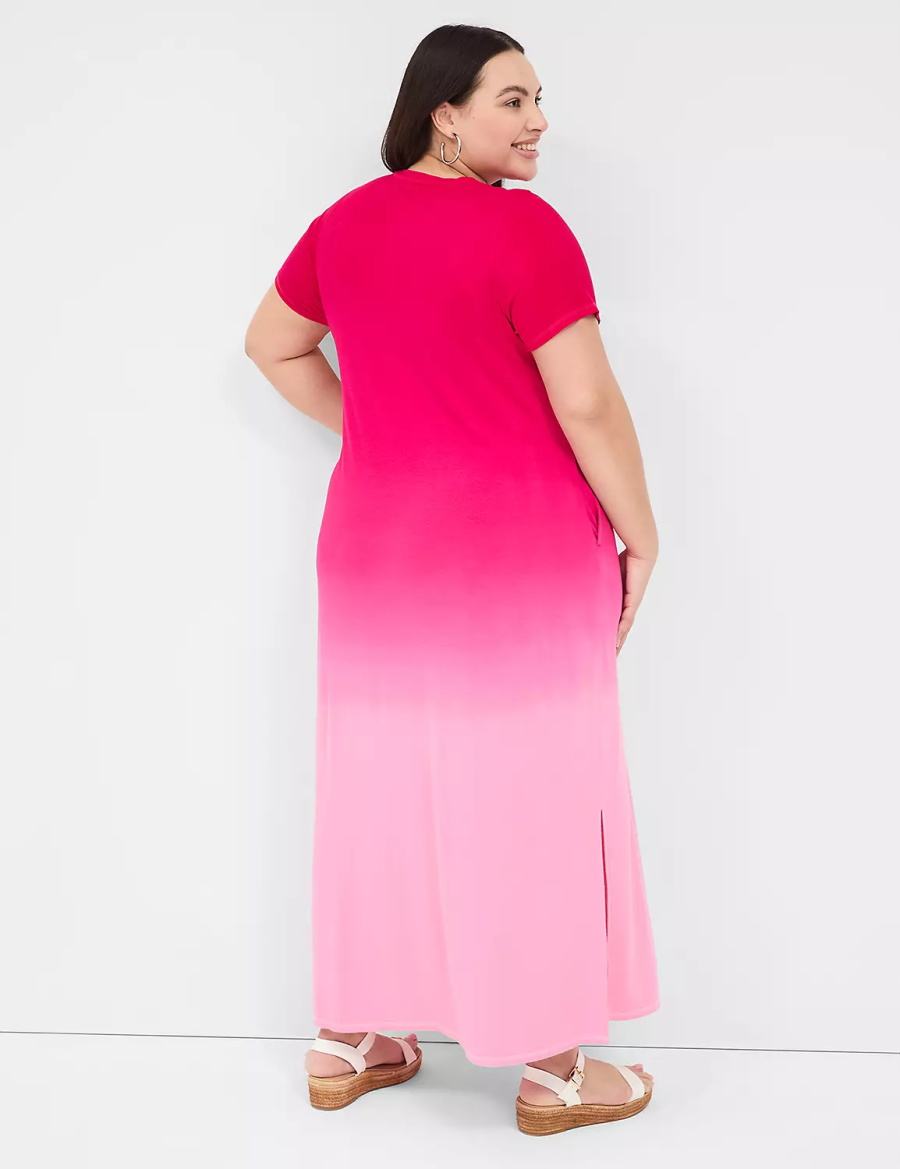 Women Lane Bryant Short-Sleeve Side-Slit Tie Dye Maxi Dress Red | IDG358OF