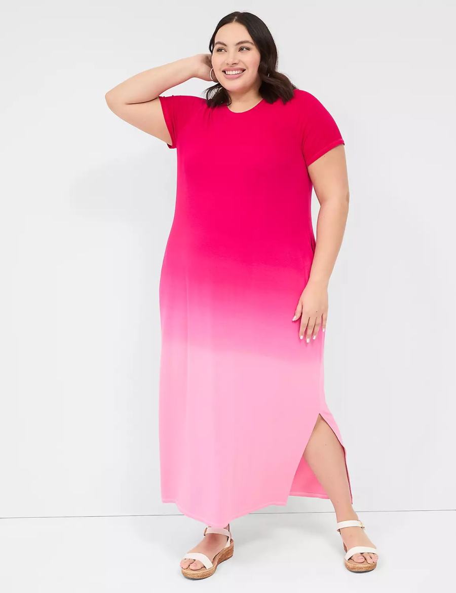 Women Lane Bryant Short-Sleeve Side-Slit Tie Dye Maxi Dress Red | IDG358OF