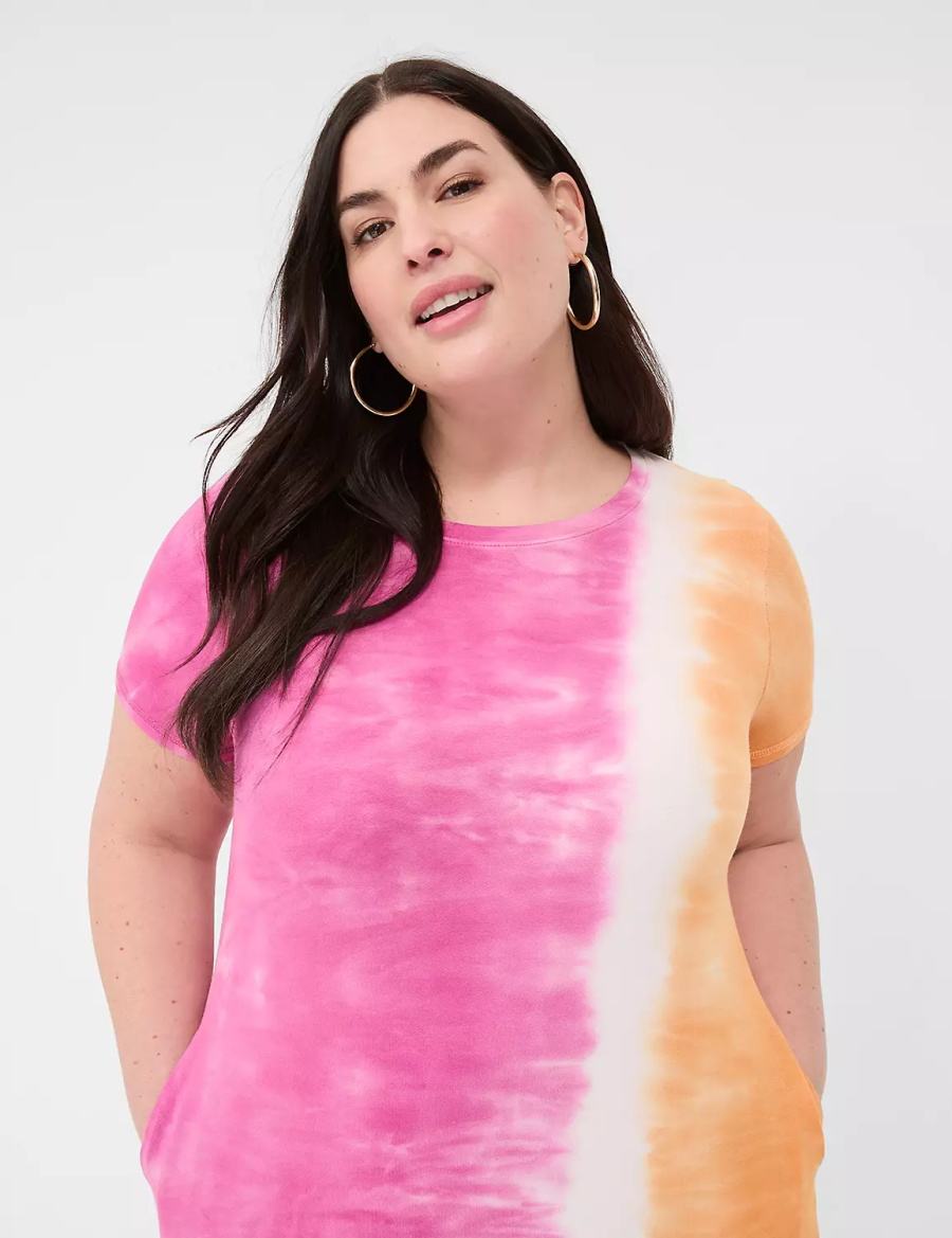 Women Lane Bryant Short-Sleeve Side-Slit Tie Dye Maxi Dress Pink Orange | ADI1324XZ