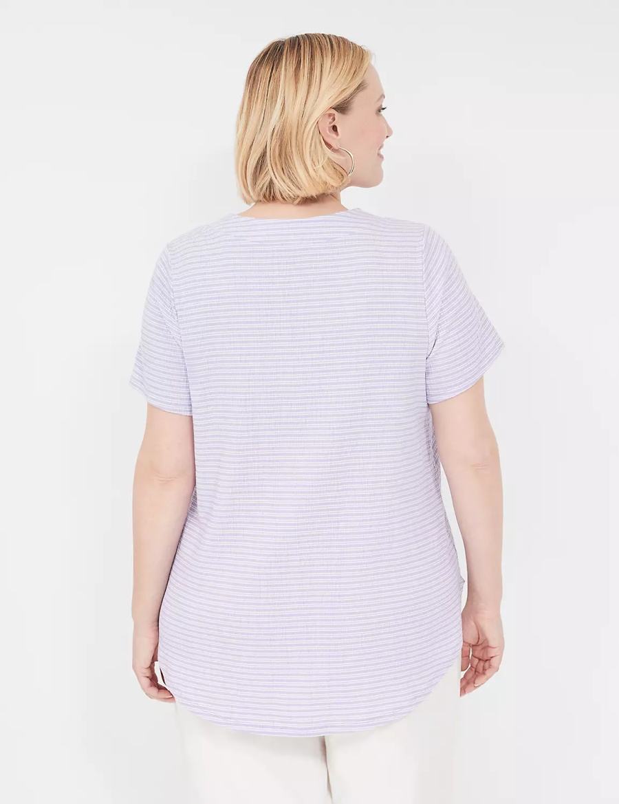 Women Lane Bryant Short-Sleeve V-Neck Top T Shirts Purple Stripes | ETL68XJ
