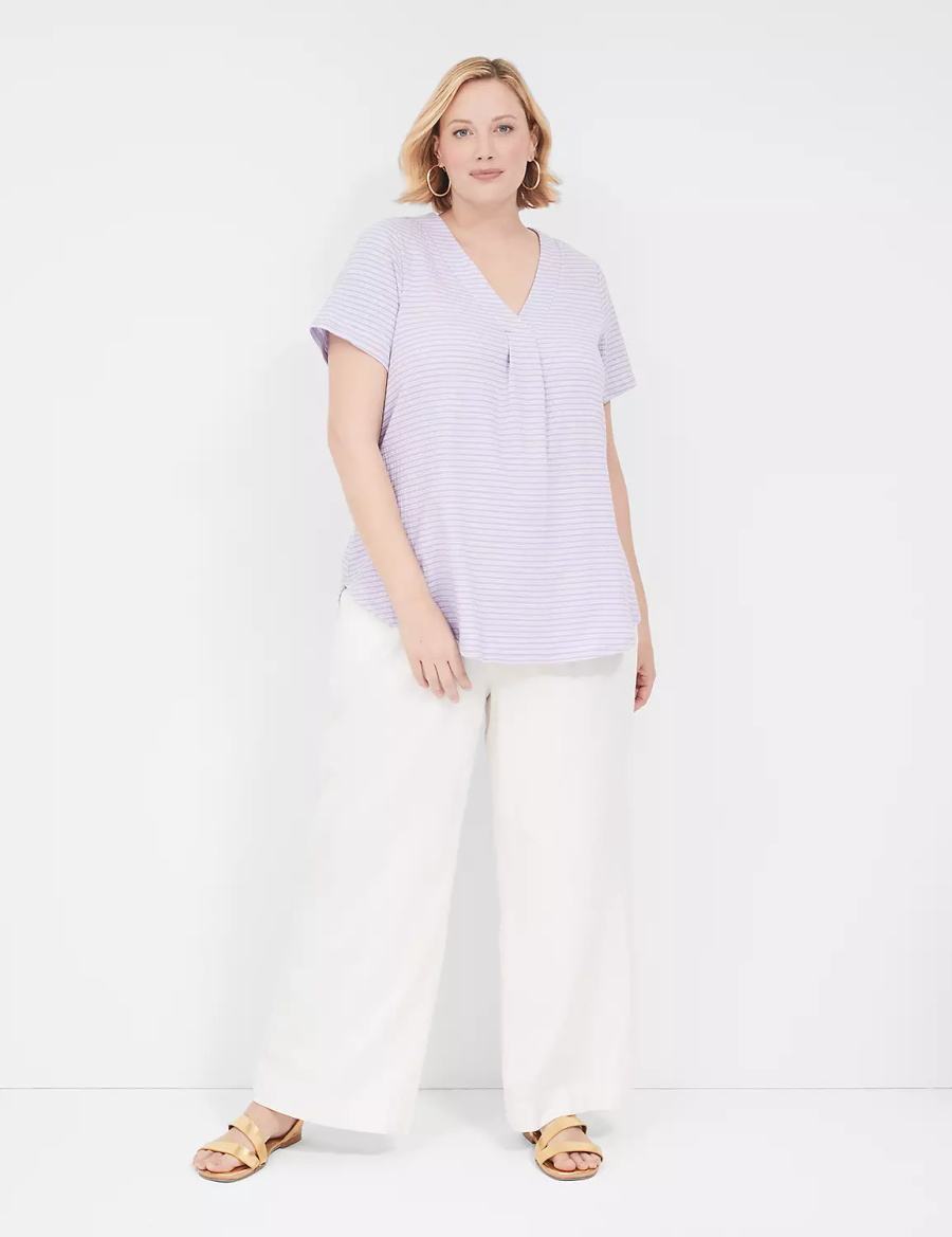 Women Lane Bryant Short-Sleeve V-Neck Top T Shirts Purple Stripes | ETL68XJ