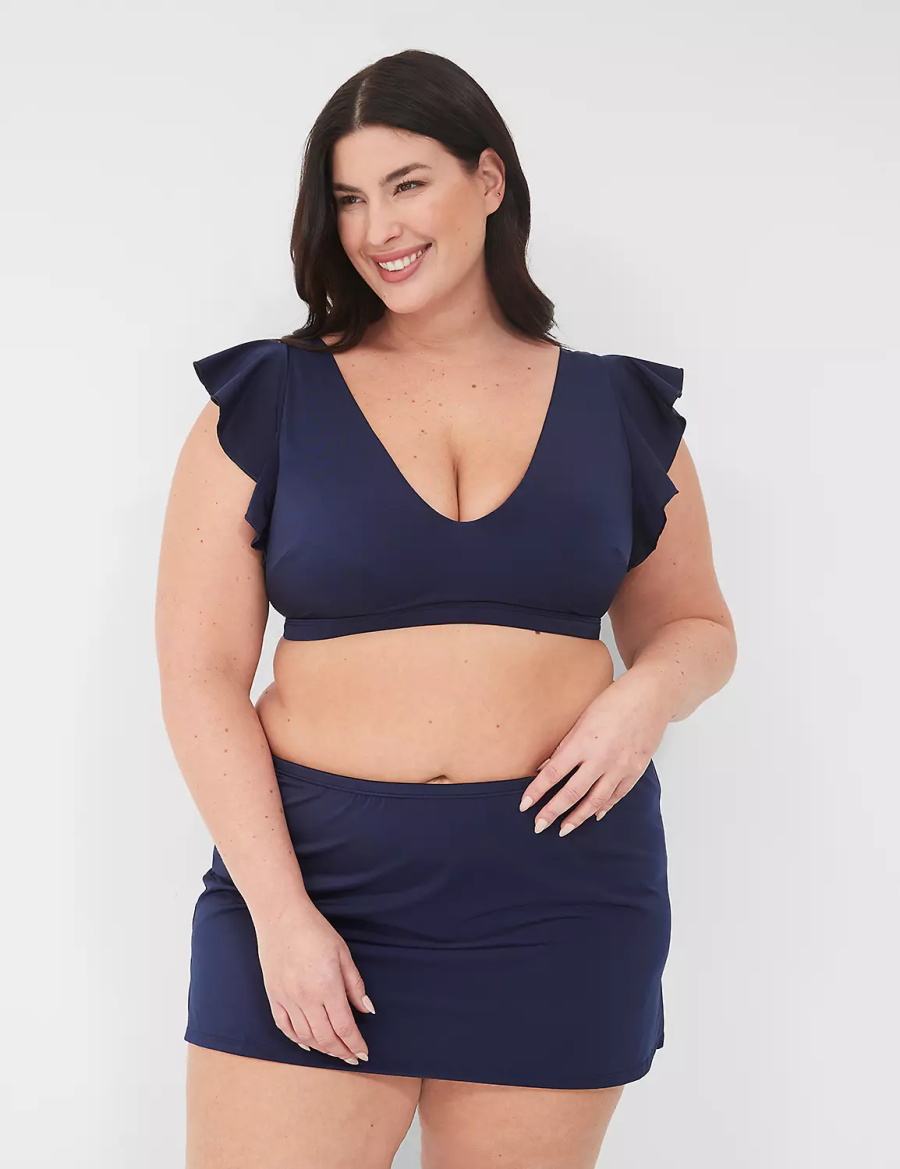 Women Lane Bryant Side Slit Swim Skirts Blue | VHD4171VK