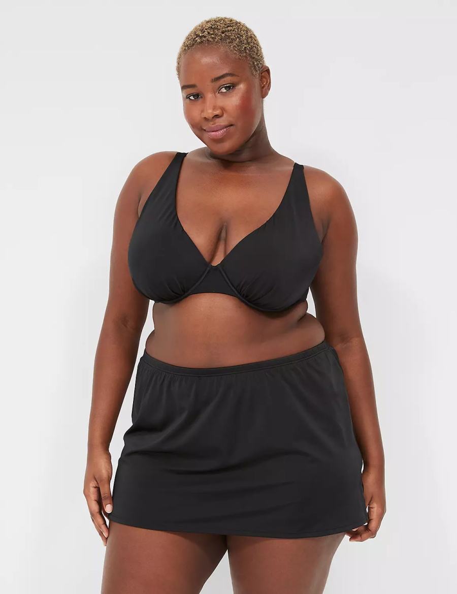 Women Lane Bryant Side Slit Swim Skirts Black | ZRV7481DH
