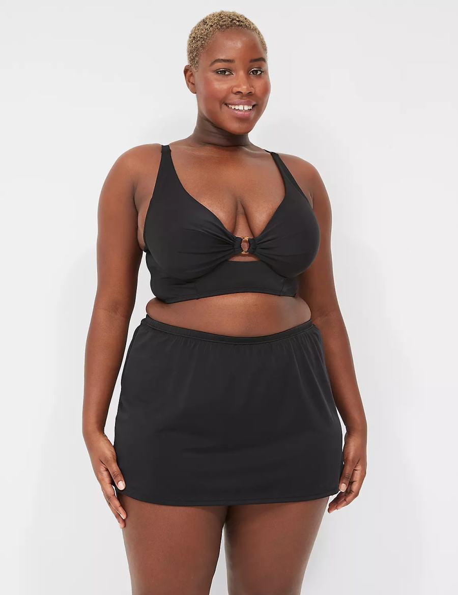 Women Lane Bryant Side Slit Swim Skirts Black | ZRV7481DH