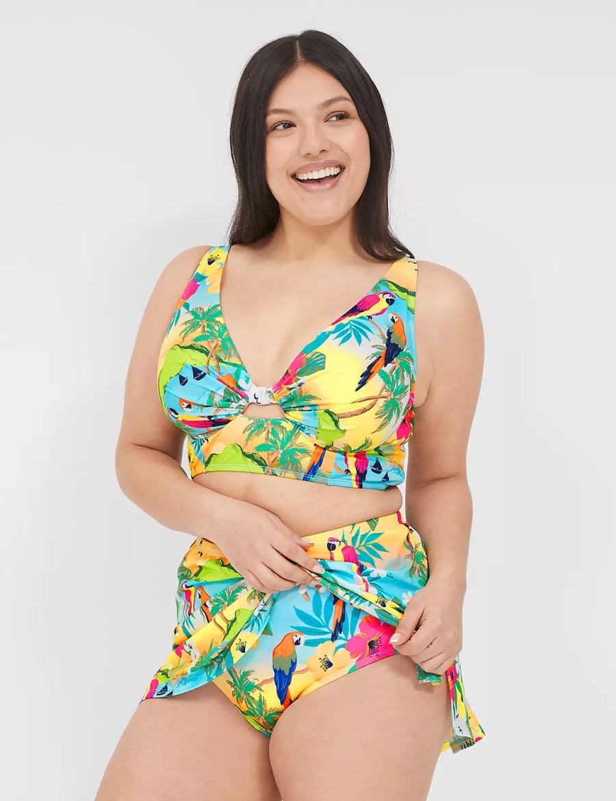Women Lane Bryant Side Slit Swim Skirts Yellow Multicolor | FAZ2942JE