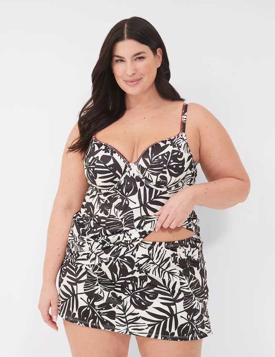 Women Lane Bryant Side Slit Swim Skirts White Black | MYB9462LK