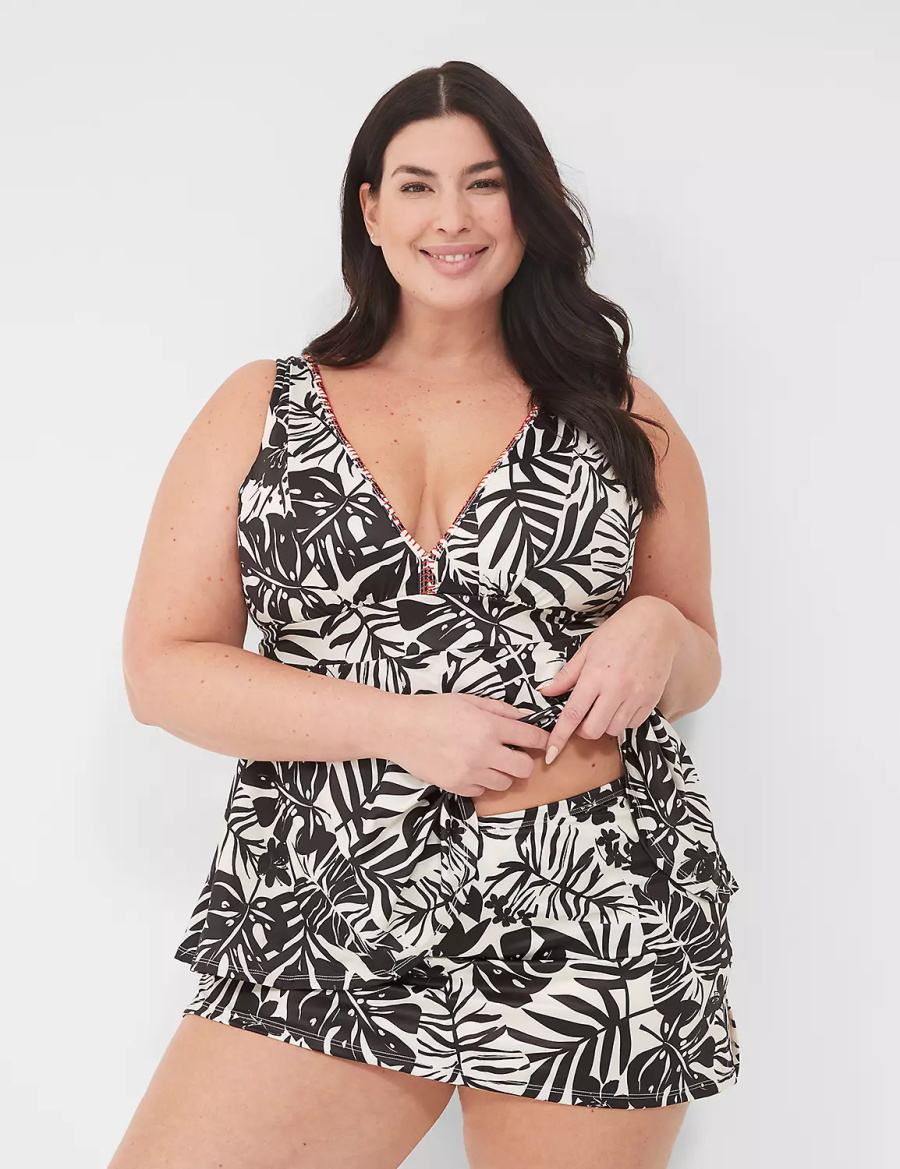 Women Lane Bryant Side Slit Swim Skirts White Black | MYB9462LK