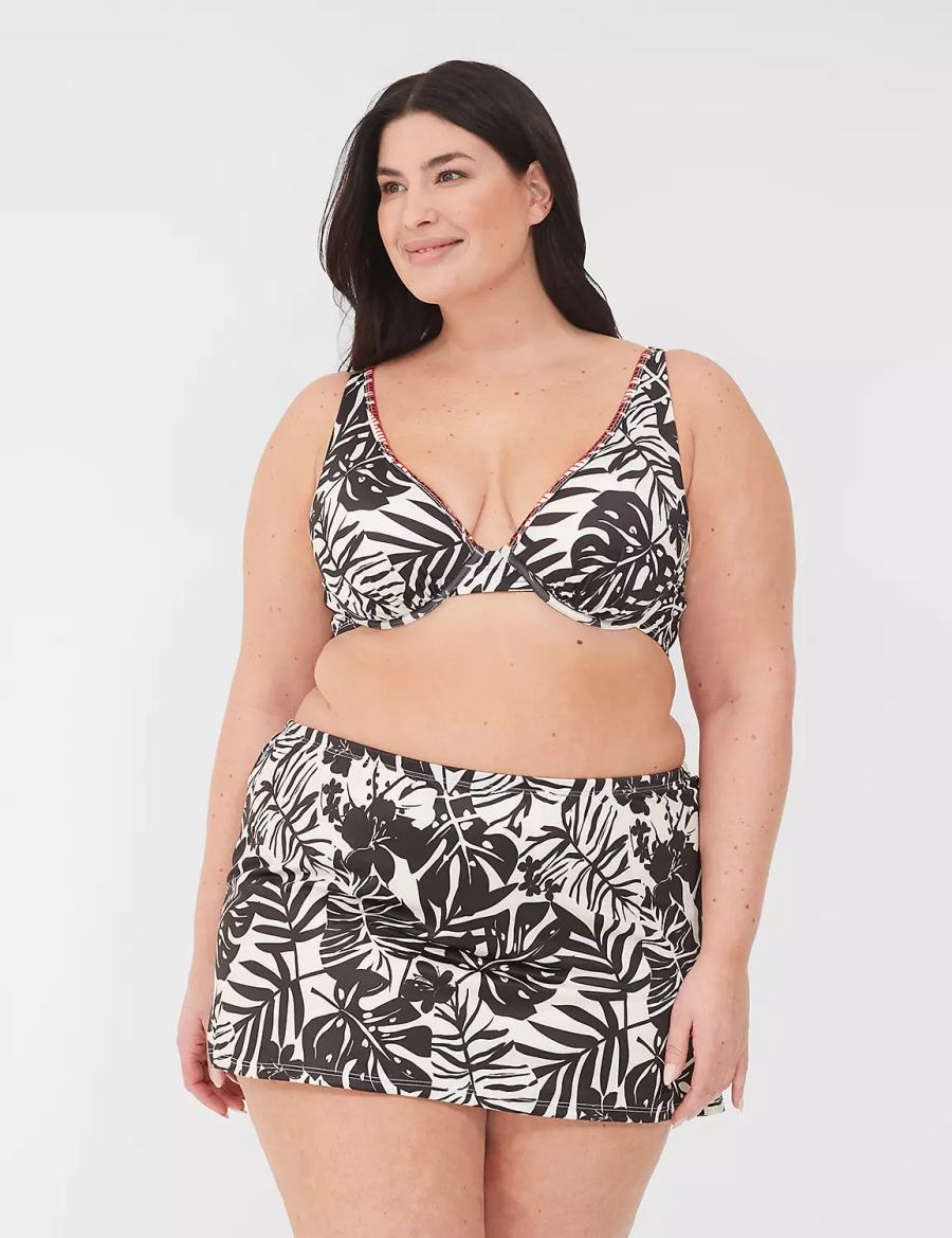 Women Lane Bryant Side Slit Swim Skirts White Black | MYB9462LK