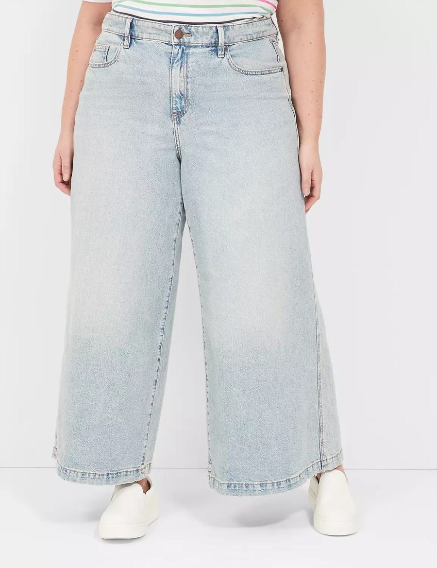 Women Lane Bryant Signature Fit High-Rise Ultra Wide Leg Jeans Light Blue | TUW5285YO