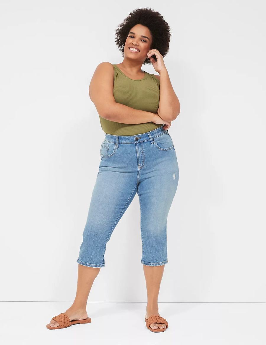 Women Lane Bryant Signature Fit High-Rise Pedal Jeans Blue | WID3724YY