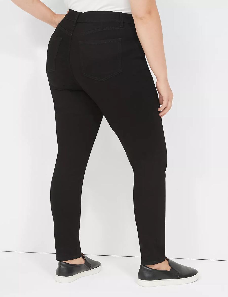 Women Lane Bryant Signature Fit Sateen Skinny Jeans Black | PIC1693RC