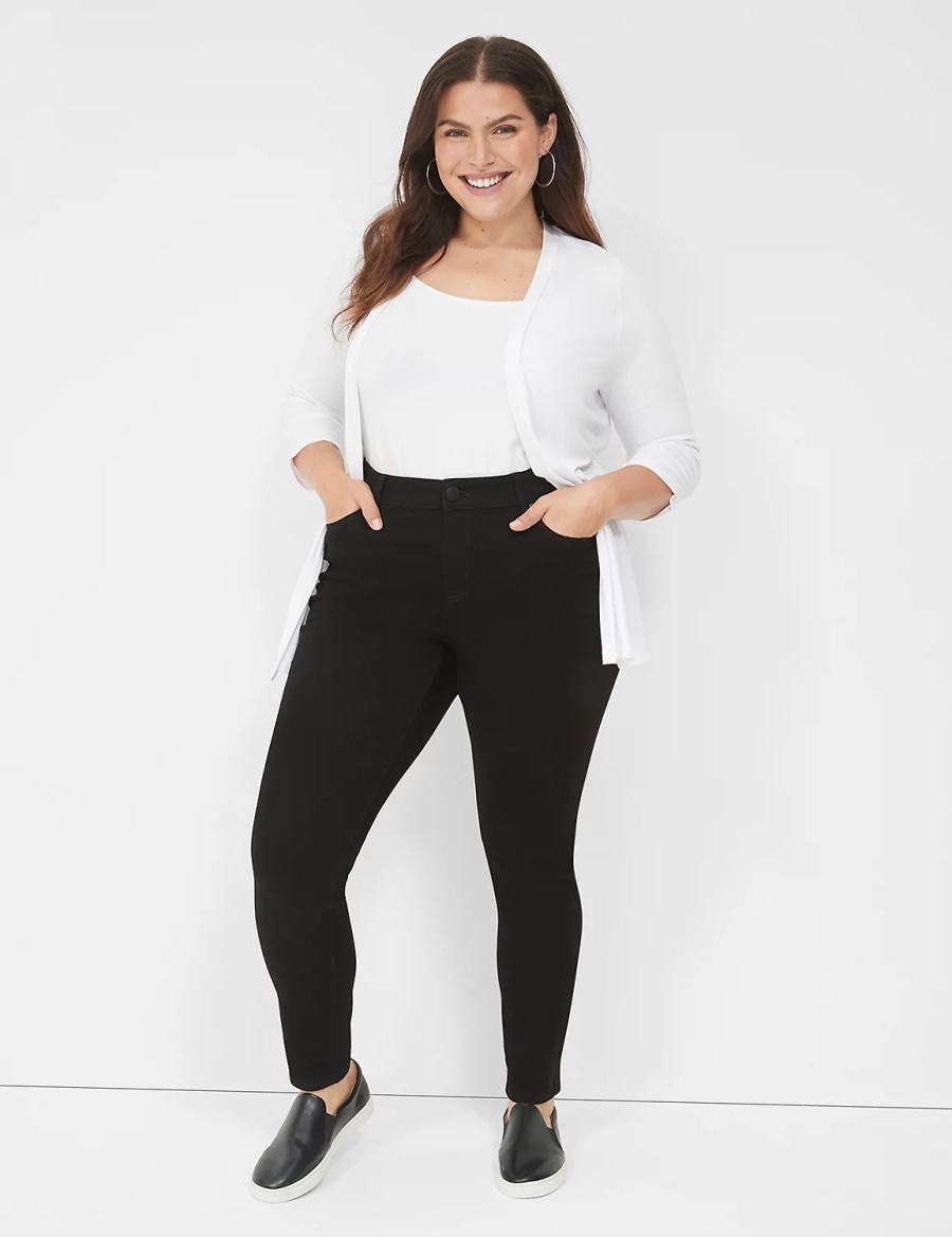 Women Lane Bryant Signature Fit Sateen Skinny Jeans Black | PIC1693RC