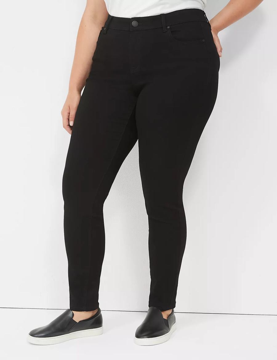 Women Lane Bryant Signature Fit Sateen Skinny Jeans Black | PIC1693RC