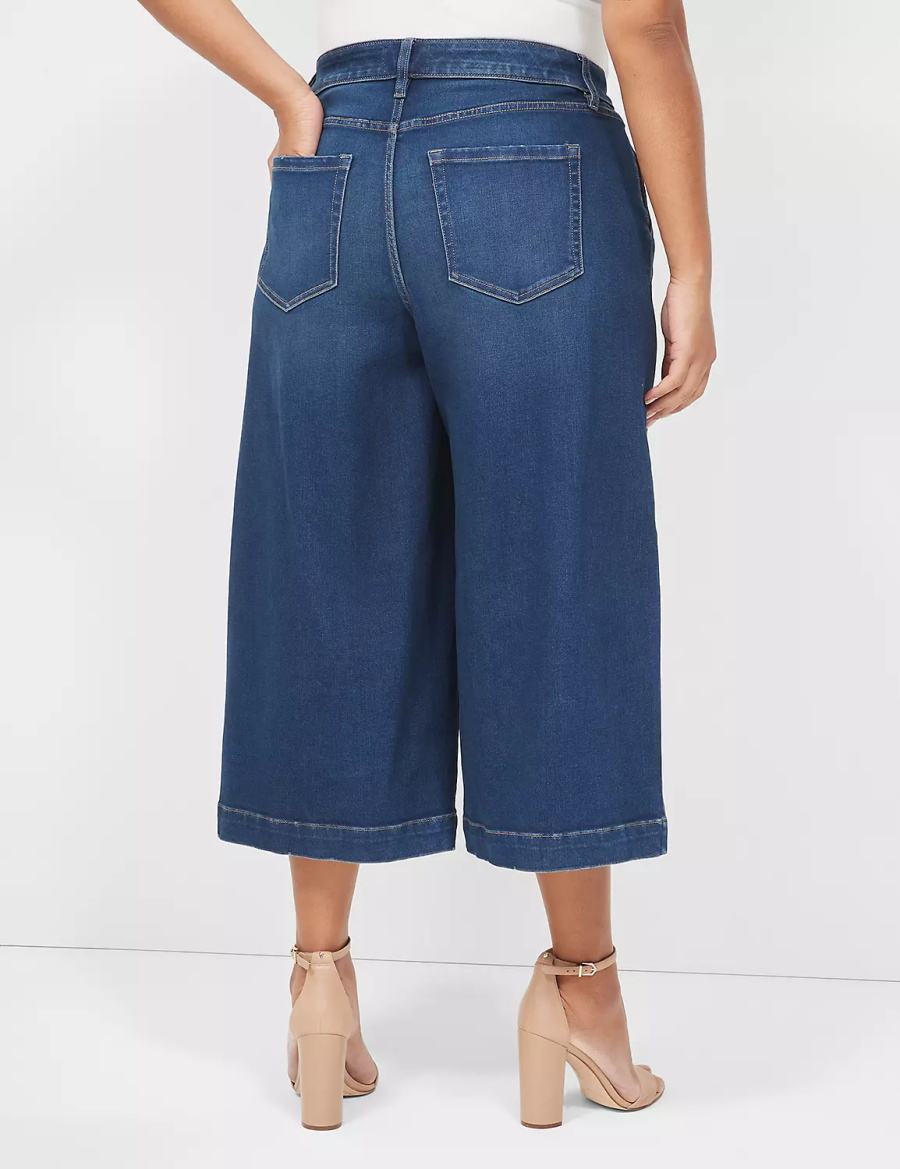 Women Lane Bryant Signature Fit Wide Leg Crop Jeans Dark Blue | WCZ3146YM