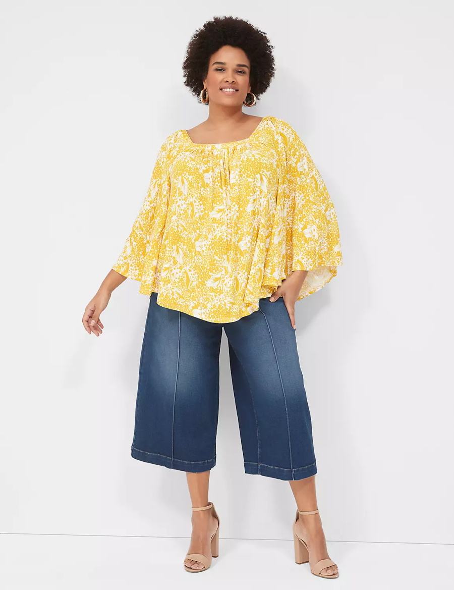 Women Lane Bryant Signature Fit Wide Leg Crop Jeans Dark Blue | WCZ3146YM