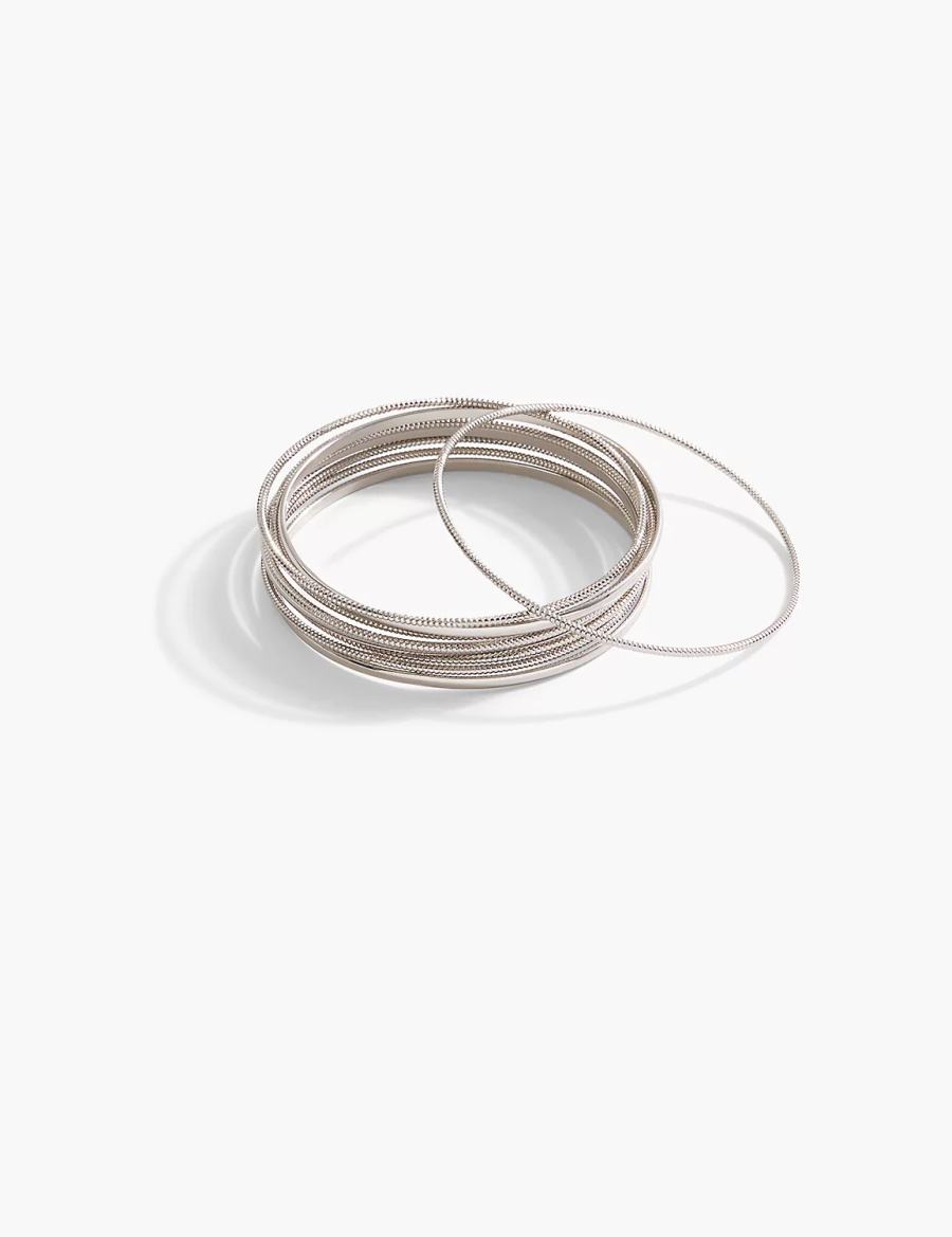 Women Lane Bryant Silver Textured Bangle Set Bracelets Silver | HRQ7693PZ