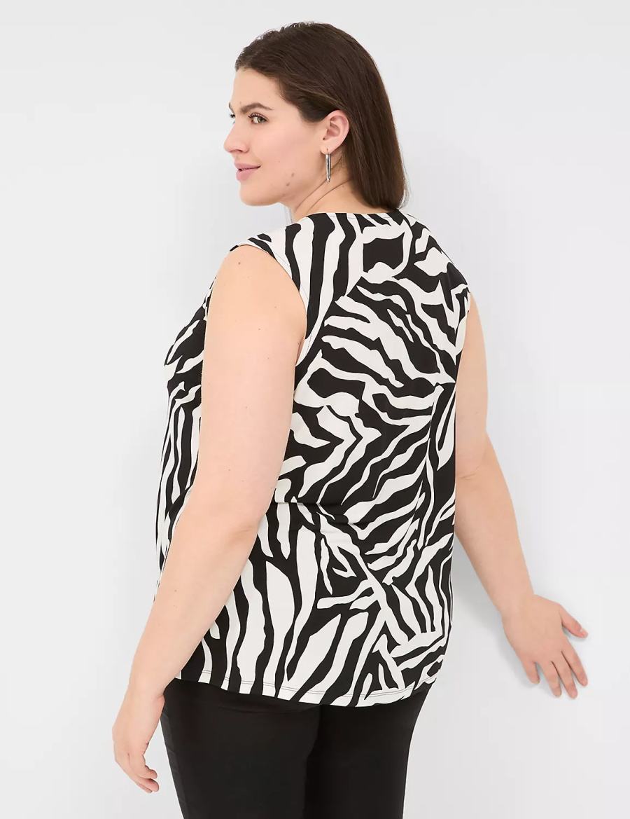 Women Lane Bryant Sleeveless Pleat-Front Top Tank Top White Black | NNZ9670UM