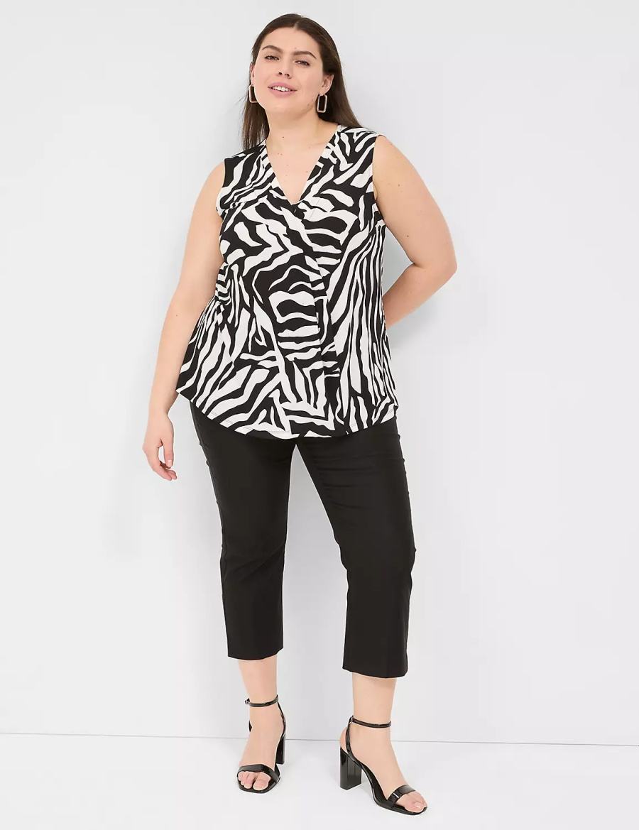 Women Lane Bryant Sleeveless Pleat-Front Top Tank Top White Black | NNZ9670UM